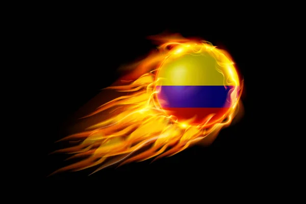 Colombia Flag Fire Fire Ball Realistic Design Isolated Black Background — Stock Vector