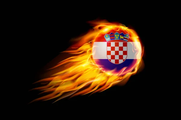 Croazia Bandiera Con Palla Fuoco Design Realistico Isolato Sfondo Nero — Vettoriale Stock