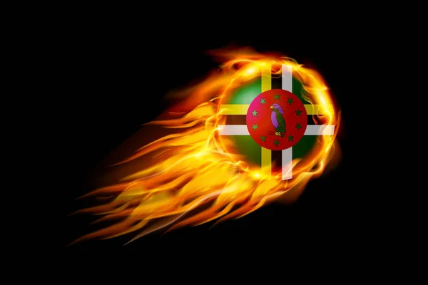 Bandera Dominica Con Bola Fuego Diseño Realista Aislado Sobre Fondo — Vector de stock