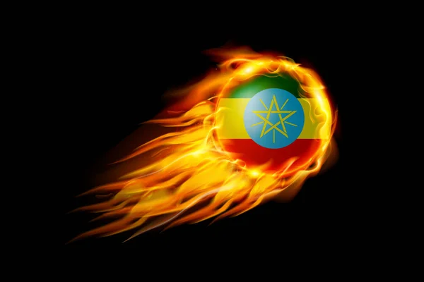 Флаг Эфиопии Огненным Шаром Реалистичный Дизайн Изолирован Черном Фоне Векторная — стоковый вектор