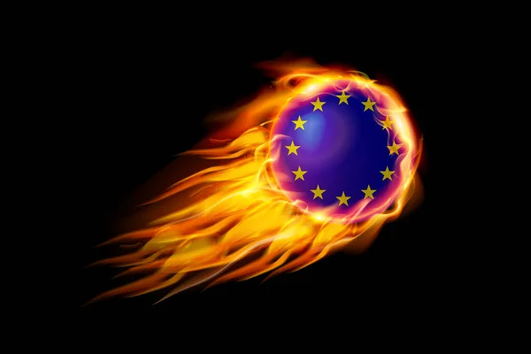 Bandera Unión Europea Con Bola Fuego Diseño Realista Aislado Sobre — Vector de stock