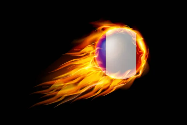 France Flag Fire Ball Realistic Design Elszigetelt Fekete Háttérrel Vektorillusztráció — Stock Vector