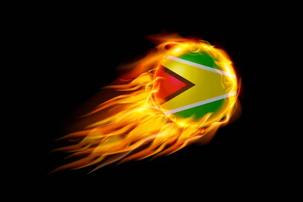 Guyana Vlajka Fire Fire Ball Realistický Design Izolované Černém Pozadí — Stockový vektor