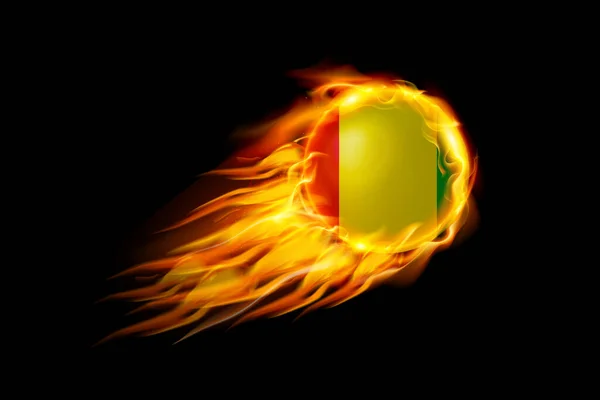 Guinea Flagge Mit Feuerball Realistisches Design Isoliert Auf Schwarzem Hintergrund — Stockvektor