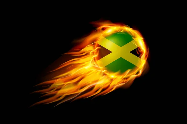 Bandeira Jamaica Com Bola Fogo Design Realista Isolado Fundo Preto — Vetor de Stock