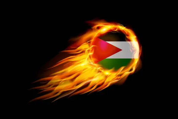 Jordan Flagge Mit Feuerball Realistisches Design Isoliert Auf Schwarzem Hintergrund — Stockvektor