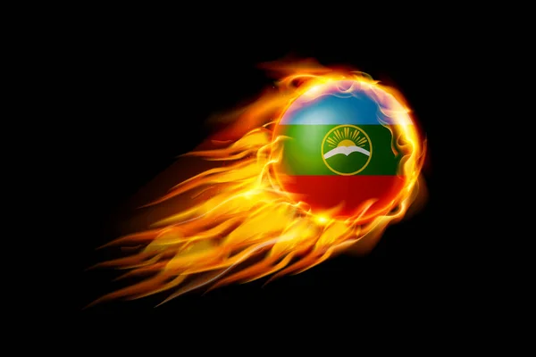 Σημαία Καραχάι Τσερκέσια Μπάλα Φωτιάς Ρεαλιστικός Σχεδιασμός Απομονωμένος Μαύρο Φόντο — Διανυσματικό Αρχείο