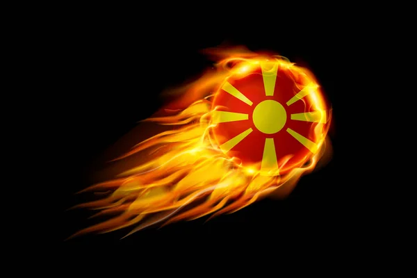 Mazedonien Flagge Mit Feuerball Realistisches Design Isoliert Auf Schwarzem Hintergrund — Stockvektor