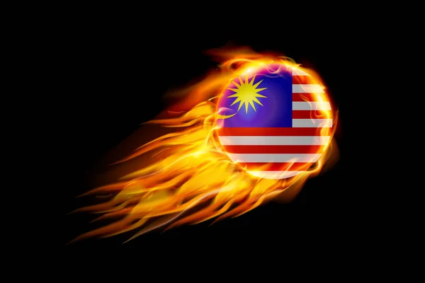 Malaysia Flagga Med Brand Boll Realistisk Design Isolerad Svart Bakgrund — Stock vektor