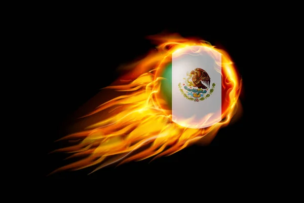 Mexiko Flagge Mit Feuerball Realistisches Design Isoliert Auf Schwarzem Hintergrund — Stockvektor