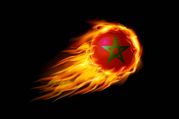Marokkó Zászló Tűzgolyó Realisztikus Design Elszigetelt Fekete Háttérrel Vektorillusztráció — Stock Vector