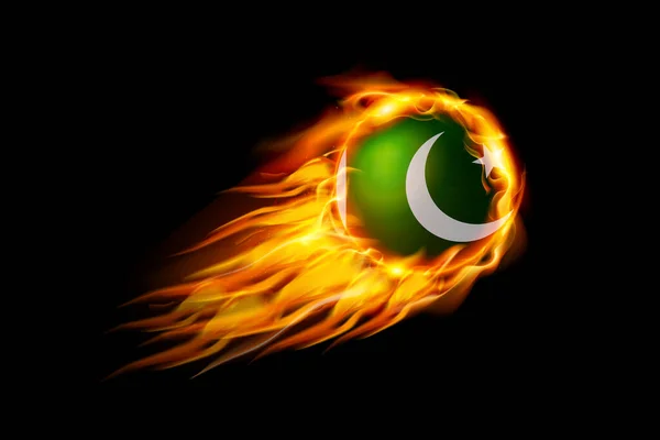 巴基斯坦国旗与火球现实的设计隔离在黑色背景 矢量说明 — 图库矢量图片