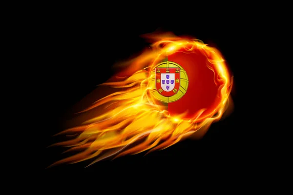 Portugal Flag Fire Fire Ball Realistic Design Isolated Black Background — Stockvector