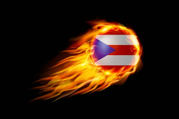 Bandera Puerto Rico Con Bola Fuego Diseño Realista Aislado Sobre — Archivo Imágenes Vectoriales