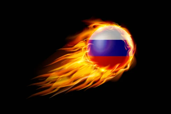 Russia Flag Fire Ball Realistic Design Elszigetelt Fekete Háttérrel Vektorillusztráció — Stock Vector