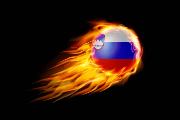 Szlovénia Flag Fire Ball Realistic Design Elszigetelt Fekete Háttérrel Vektorillusztráció — Stock Vector