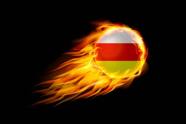 South Ossetia Flag Fire Ball Design Realistico Isolato Sfondo Nero — Vettoriale Stock