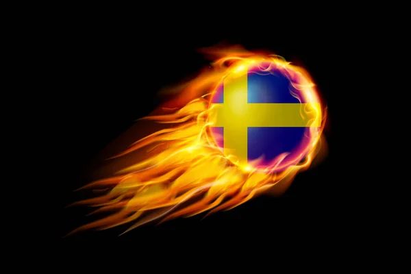 Sweden Flag Fire Fire Ball Realistisch Ontwerp Geïsoleerd Zwarte Achtergrond — Stockvector