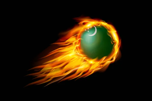 Turkmenistan Flagge Mit Feuerball Realistisches Design Isoliert Auf Schwarzem Hintergrund — Stockvektor