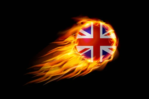 Bandiera Del Regno Unito Con Fire Ball Design Realistico Isolato — Vettoriale Stock