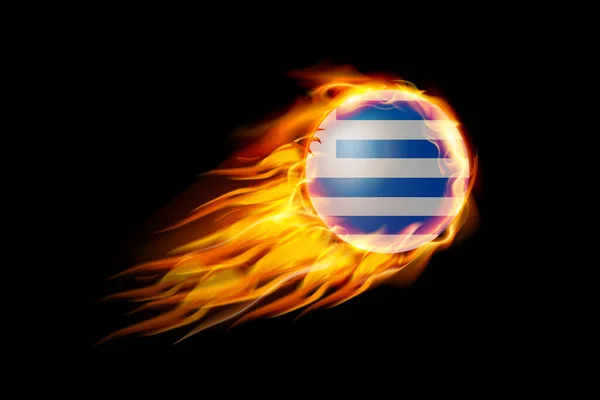 Uruguay Flagge Mit Feuerball Realistisches Design Isoliert Auf Schwarzem Hintergrund — Stockvektor