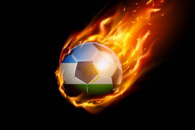 Bashkortostan Flag with Fire Football Realistik Tasarımı siyah arka planda izole edildi. Vektör illüstrasyonu