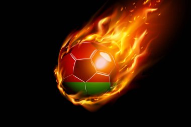 Siyah arka planda izole edilmiş Ateşli Beyaz Bayrak Futbolcu Gerçekçi Tasarımı. Vektör illüstrasyonu