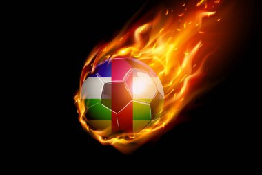 Ateşli Orta Afrika Cumhuriyeti Bayrağı, siyah arka planda izole edilmiş futbol gerçekçi tasarımı. Vektör illüstrasyonu
