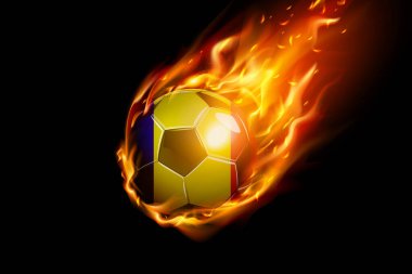 Çad Flag with Fire Football Realistik Design siyah arka planda izole edildi. Vektör illüstrasyonu