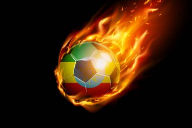 Etiyopya Flag with Fire Football Realistik Design siyah arka planda izole edildi. Vektör illüstrasyonu