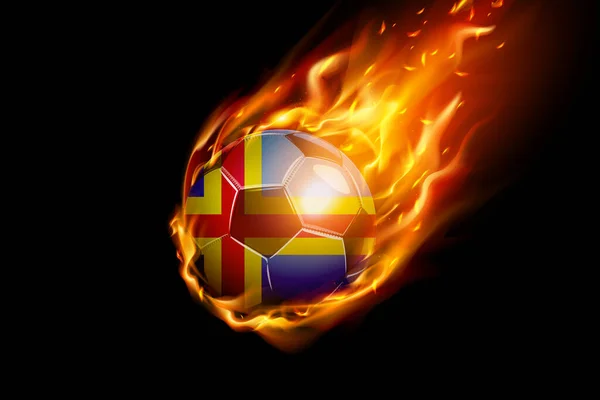 Aland Flag Fire Football Realistic Design Izolowany Czarnym Tle Ilustracja — Wektor stockowy