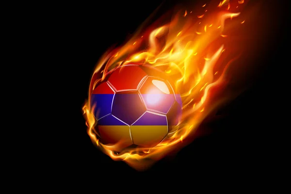 Armenia Bandera Con Fuego Fútbol Diseño Realista Aislado Sobre Fondo — Vector de stock