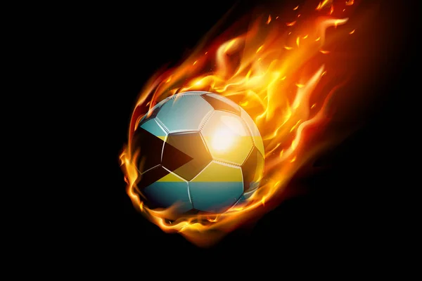 Bandera Bahamas Con Fuego Fútbol Diseño Realista Aislado Sobre Fondo — Vector de stock