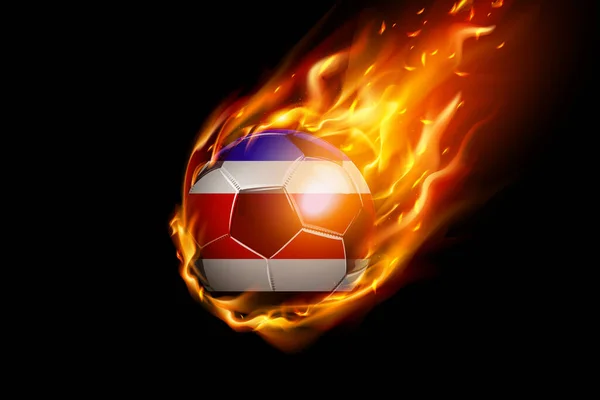 Costa Rica Bandiera Con Fuoco Calcio Realistico Design Isolato Sfondo — Vettoriale Stock