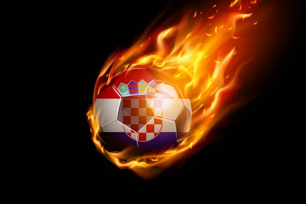 Kroatien Flagga Med Brand Fotboll Realistisk Design Isolerad Svart Bakgrund — Stock vektor