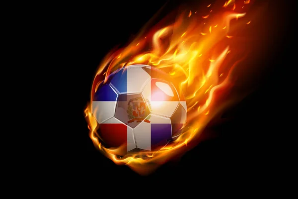 Δομινικανή Δημοκρατία Σημαία Fire Football Ρεαλιστική Σχεδιασμός Απομονώνονται Μαύρο Φόντο — Διανυσματικό Αρχείο