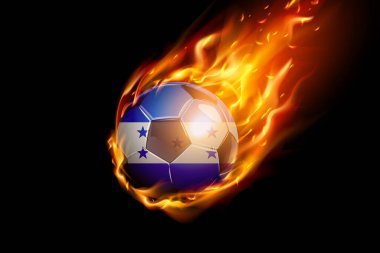 Honduras Flag with Fire Football Realistik Tasarımı siyah arka planda izole edildi. Vektör illüstrasyonu