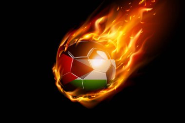 Jordan Flag with Fire Football Realistik Design siyah arka planda izole edildi. Vektör illüstrasyonu