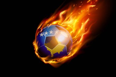 Ateşli Kosova Bayrağı Futbolcu Gerçekçi Tasarımı siyah zemin üzerinde izole edildi. Vektör illüstrasyonu