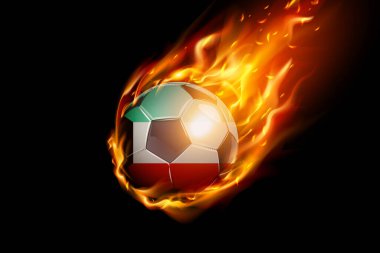 Siyah arkaplanda Ateşli Bayrak ve Ateşli Futbolcu Gerçekçi Tasarım izole edildi. Vektör illüstrasyonu