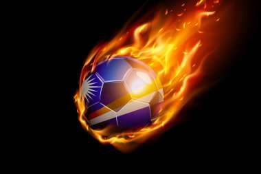 Marshall Adaları Ateşli Bayrak Futbol Gerçekçi Tasarımı siyah arka planda izole edildi. Vektör illüstrasyonu
