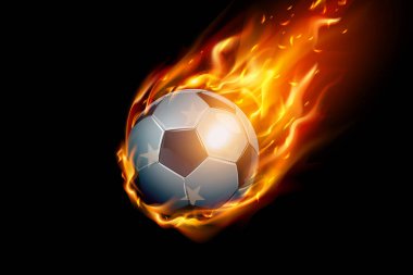 Ateşli Mikronezya Bayrağı, siyah arka planda izole edilmiş futbol gerçekçi tasarımı. Vektör illüstrasyonu