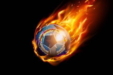 Kuzey Mariana Adaları Ateşli Futbol Futbolu Gerçekçi Tasarımı siyah arka planda izole edildi. Vektör illüstrasyonu