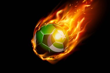 Ateşli Pakistan Bayrağı Futbolcu Gerçekçi Tasarımı siyah arka planda izole edildi. Vektör illüstrasyonu