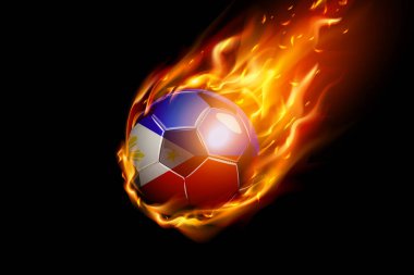Ateşli Filipinler Bayrağı Futbolcu Gerçekçi Tasarımı siyah arka planda izole edildi. Vektör illüstrasyonu