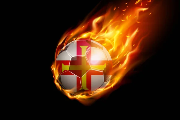 Guernsey Flag Fire Football Realistic Design Isolated Black Background Vector — Stock Vector
