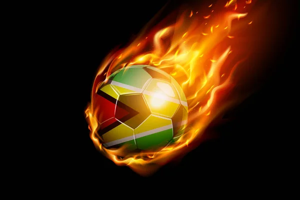 Bandera Guyana Con Fuego Fútbol Diseño Realista Aislado Sobre Fondo — Vector de stock