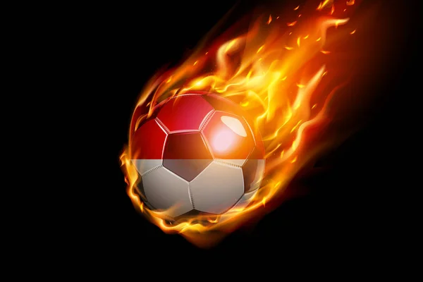 Bandera Indonesia Con Diseño Realista Fútbol Fuego Aislado Sobre Fondo — Vector de stock