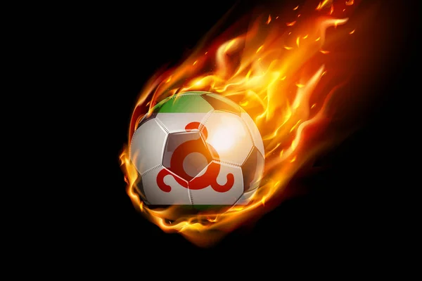 Ingushetia Vlag Met Vuur Voetbal Realistisch Ontwerp Geïsoleerd Zwarte Achtergrond — Stockvector