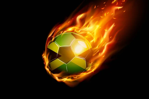 Jamaica Flag Fire Football Realistic Design Aislado Sobre Fondo Negro — Vector de stock